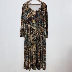 Soft Surroundings Dress Womens XL Floral Velvet Velour Maxi Long Sleeve Pockets